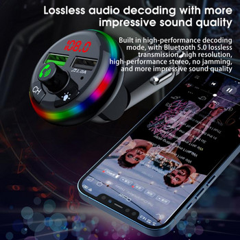 Αυτοκίνητο Handfree Bluetooth 5.0 FM Πομπός Car Kit Ασύρματο Handsfree Δέκτης ήχου Αυτοκίνητο MP3 Player 3.1A Διπλός γρήγορος φορτιστής USB