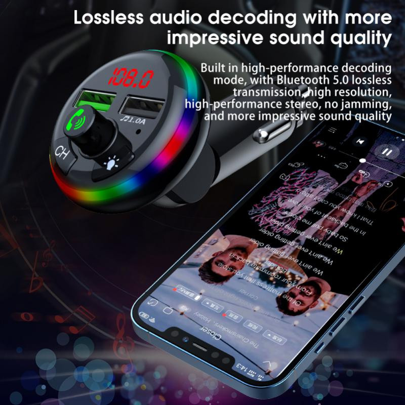 Automobilinis laisvų rankų įranga Bluetooth 5.0 FM siųstuvas automobilinis rinkinys belaidis laisvų rankų įrangos garso imtuvas Automobilinis MP3 grotuvas 3.1A dvigubas USB greitas įkroviklis