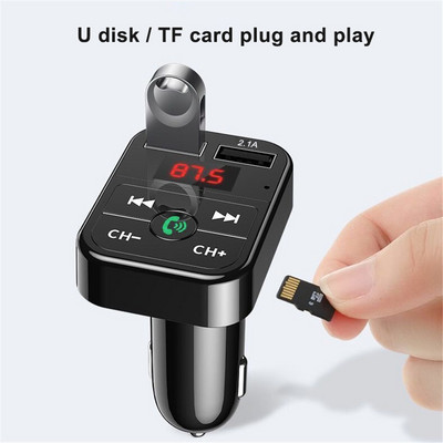 Bluetooth 5.0 FM трансмитер Двоен USB бързо зарядно устройство за кола Безжичен аудио приемник със свободни ръце Автоматичен MP3 плейър