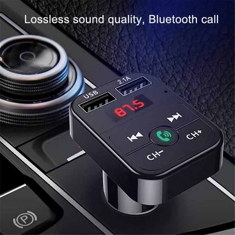Bluetooth 5.0 FM adó Kettős USB autós gyorstöltő vezeték nélküli kihangosító audio vevő Auto MP3 lejátszó