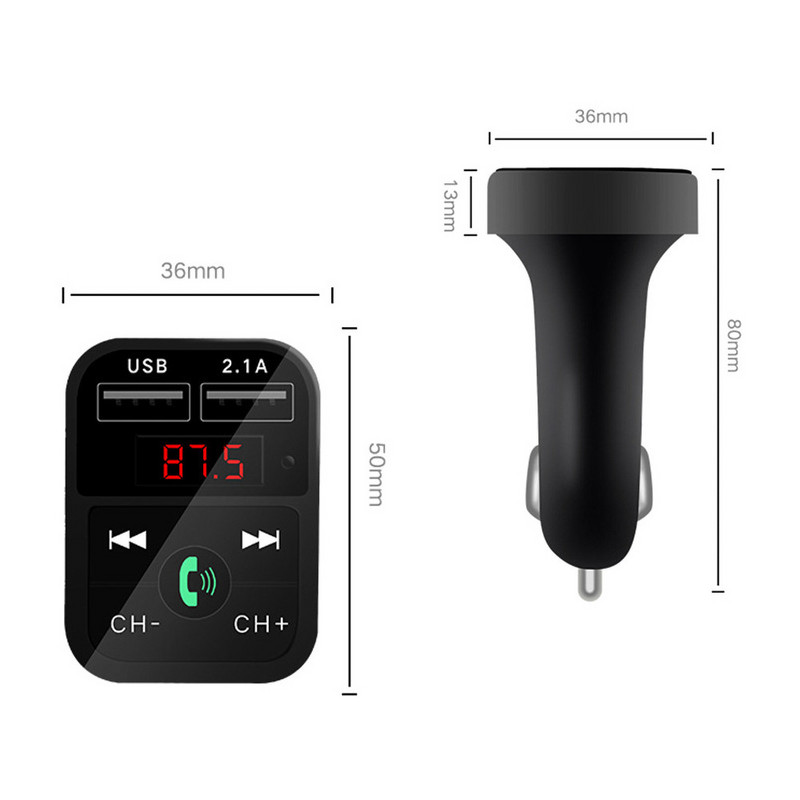 Bluetooth 5.0 FM adó Kettős USB autós gyorstöltő vezeték nélküli kihangosító audio vevő Auto MP3 lejátszó