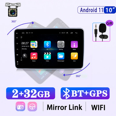 X-REAKO 10,1 INCH Andriod 11 1 Din Car Συσκευή αναπαραγωγής πολυμέσων Carplay 360C Περιστροφή Πλοήγηση GPS Bluetooth Wifi USB FM Mirror Link