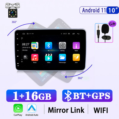 X-REAKO 10,1 INCH Andriod 11 1 Din Car Συσκευή αναπαραγωγής πολυμέσων Carplay 360C Περιστροφή Πλοήγηση GPS Bluetooth Wifi USB FM Mirror Link