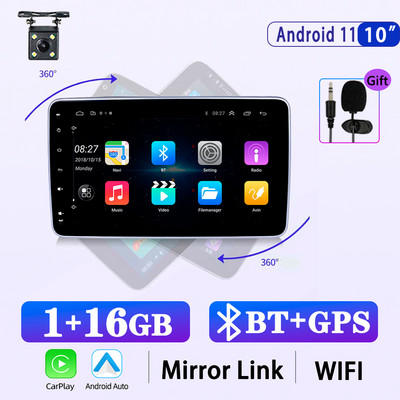 X-REAKO 10,1 INCH Andriod 11 1 Din Car Συσκευή αναπαραγωγής πολυμέσων Carplay 360C Περιστροφή Πλοήγηση GPS Bluetooth Wifi USB FM Mirror Link