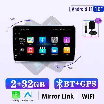 X-REAKO 10,1 INCH Andriod 11 1 Din Car Συσκευή αναπαραγωγής πολυμέσων Carplay 360C Περιστροφή Πλοήγηση GPS Bluetooth Wifi USB FM Mirror Link