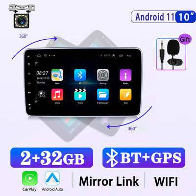 X-REAKO 10,1 INCH Andriod 11 1 Din Car Συσκευή αναπαραγωγής πολυμέσων Carplay 360C Περιστροφή Πλοήγηση GPS Bluetooth Wifi USB FM Mirror Link