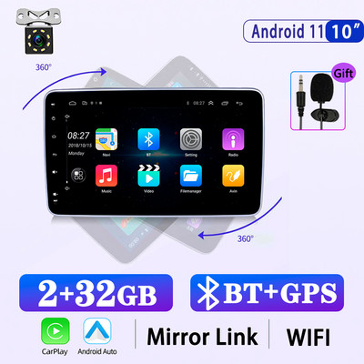 X-REAKO 10,1 INCH Andriod 11 1 Din Car Συσκευή αναπαραγωγής πολυμέσων Carplay 360C Περιστροφή Πλοήγηση GPS Bluetooth Wifi USB FM Mirror Link