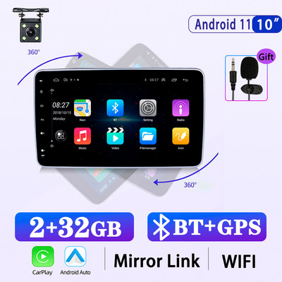 X-REAKO 10,1 INCH Andriod 11 1 Din Car Συσκευή αναπαραγωγής πολυμέσων Carplay 360C Περιστροφή Πλοήγηση GPS Bluetooth Wifi USB FM Mirror Link