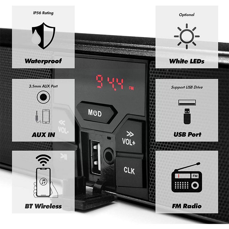LED kijelző Motorkerékpár Bluetooth Audio Hangrendszer Sztereó Moto Tartozékok Rádió MP3/TF/USB Hangszórók FM APP Lopásgátló Con D5E9