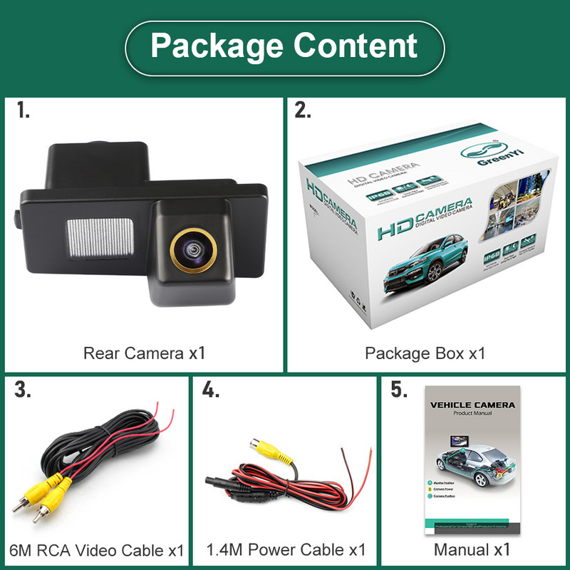 GreenYi 170° AHD 1080P plokštelinis žibintas automobilio galinio vaizdo kamera, skirta Ssangyong Rexton Lester Kyron Korando 2011–2014 m.