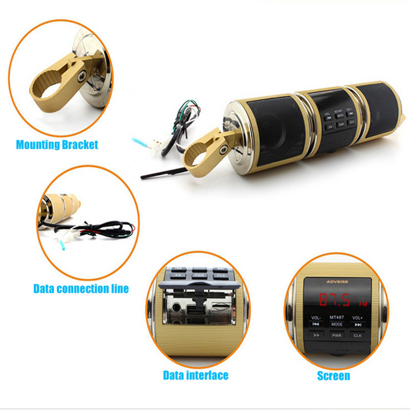 AOVEISE MT487 Motocicletă Audio Music Player Bluetooth FM Radio MP3 Player Amplificator Suport pe ghidon rezistent la apă pentru scuter ATV