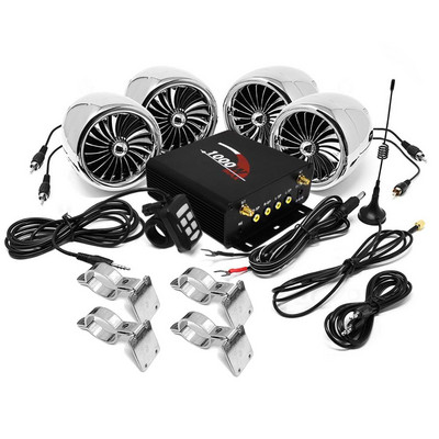 1000 W stiprintuvas 4 garsiakalbiai vandeniui atsparus motociklo garso keturratis UTV valtis Bluetooth stereo sistema su FM radiju, USB, AUX, SD kortele Mp3