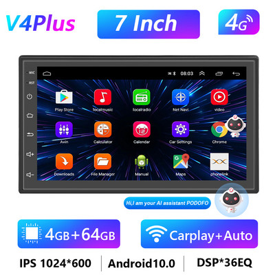 Podofo 8G 128G automobilinis radijas GPS 2 din Android 10.0 Auto Carplay Universal 7" skirtas Volkswagen Nissan Hyundai Toyota Multimedia Player
