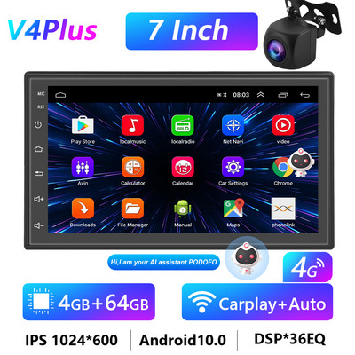 Podofo 8G 128G automobilinis radijas GPS 2 din Android 10.0 Auto Carplay Universal 7" skirtas Volkswagen Nissan Hyundai Toyota Multimedia Player
