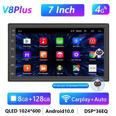 Podofo 8G 128G automobilinis radijas GPS 2 din Android 10.0 Auto Carplay Universal 7" skirtas Volkswagen Nissan Hyundai Toyota Multimedia Player