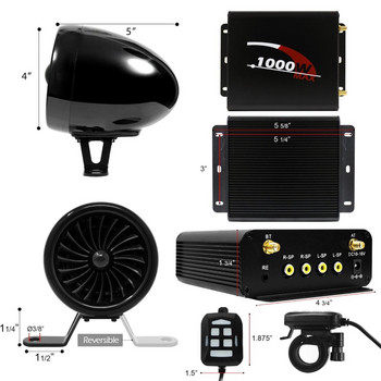 1000 W Мултимедиен усилвател Bluetooth Стереосистема за мотоциклет 4 високоговорителя MP3 аудио плейър система, поддръжка на FM радио, USB, SD карта, AUX