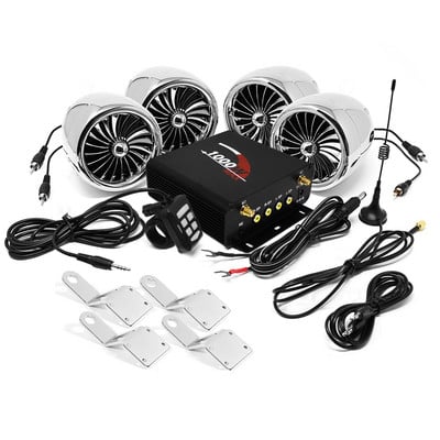 Amplificator Multmedia 1000W Bluetooth Motocicletă Stereo 4 difuzoare Sistem de redare audio MP3, suport radio FM, USB, card SD, AUX