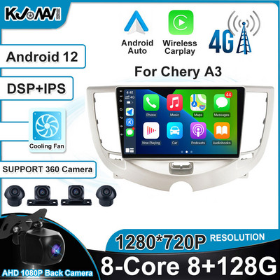 4G LTE Android 12 Multimédiás Videó Auto Radio Player Autós GPS Navigáció Sztereó BT NINCS DVD Chery A3 2010-2012