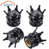4 gab Crown Riepu vārsta kāta vāciņi Bling Crystal Rhinestone Universal Chrome Crown Transportlīdzekļu riepu vāciņi Pārsegi Automašīnas Aksesuāri