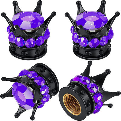 4 gab Crown Riepu vārsta kāta vāciņi Bling Crystal Rhinestone Universal Chrome Crown Transportlīdzekļu riepu vāciņi Pārsegi Automašīnas Aksesuāri