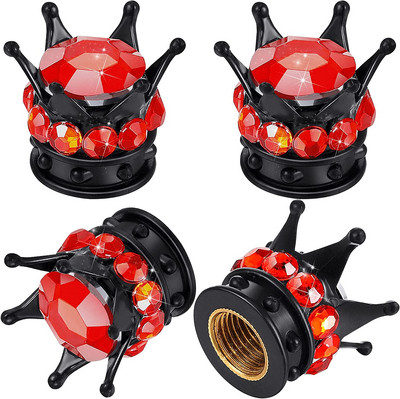 4 gab Crown Riepu vārsta kāta vāciņi Bling Crystal Rhinestone Universal Chrome Crown Transportlīdzekļu riepu vāciņi Pārsegi Automašīnas Aksesuāri