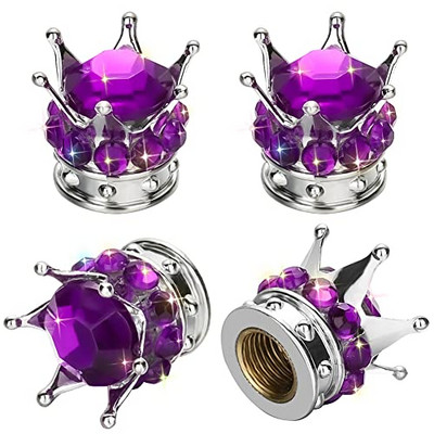 4 gab Crown Riepu vārsta kāta vāciņi Bling Crystal Rhinestone Universal Chrome Crown Transportlīdzekļu riepu vāciņi Pārsegi Automašīnas Aksesuāri
