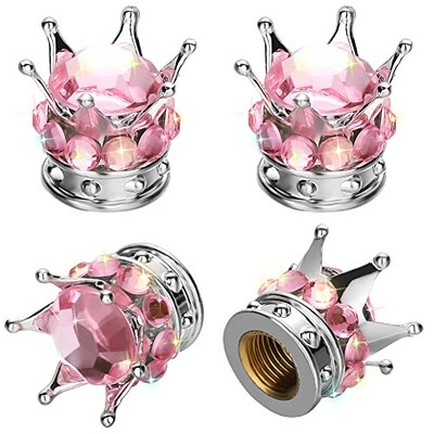 4 gab Crown Riepu vārsta kāta vāciņi Bling Crystal Rhinestone Universal Chrome Crown Transportlīdzekļu riepu vāciņi Pārsegi Automašīnas Aksesuāri