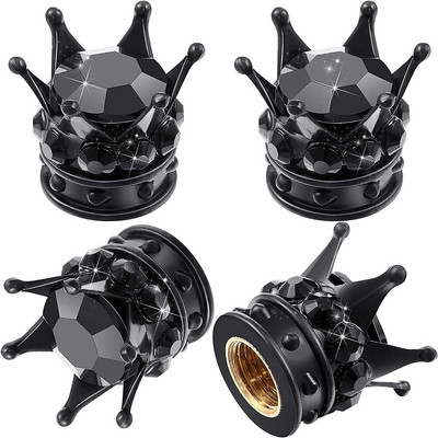 4 gab Crown Riepu vārsta kāta vāciņi Bling Crystal Rhinestone Universal Chrome Crown Transportlīdzekļu riepu vāciņi Pārsegi Automašīnas Aksesuāri