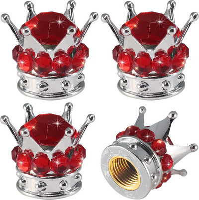 4 gab Crown Riepu vārsta kāta vāciņi Bling Crystal Rhinestone Universal Chrome Crown Transportlīdzekļu riepu vāciņi Pārsegi Automašīnas Aksesuāri