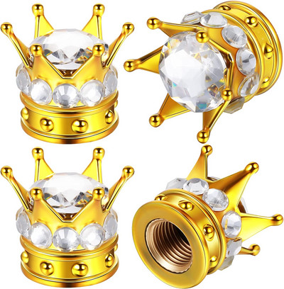 4 gab Crown Riepu vārsta kāta vāciņi Bling Crystal Rhinestone Universal Chrome Crown Transportlīdzekļu riepu vāciņi Pārsegi Automašīnas Aksesuāri