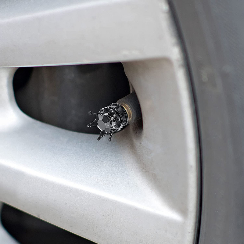 4 vnt Crown Tire vožtuvo koto dangteliai Bling Crystal Kalnų krištolas Universalus Chrome Crown Automobilių padangų dangteliai Automobilių priedai