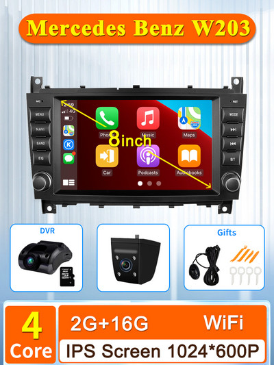 8 inch Android Car Multimedia Player Radio GPS pentru Mercedes Benz C-Class W203/CLC CarPlay AUTO Wifi 4G 8Core Navi Stereo BT
