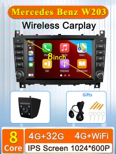 8 inch Android Car Multimedia Player Radio GPS pentru Mercedes Benz C-Class W203/CLC CarPlay AUTO Wifi 4G 8Core Navi Stereo BT