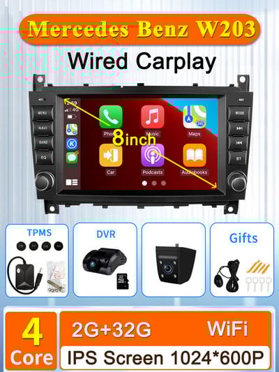 8 inch Android Car Multimedia Player Radio GPS pentru Mercedes Benz C-Class W203/CLC CarPlay AUTO Wifi 4G 8Core Navi Stereo BT