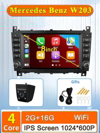 8 inch Android Car Multimedia Player Radio GPS pentru Mercedes Benz C-Class W203/CLC CarPlay AUTO Wifi 4G 8Core Navi Stereo BT