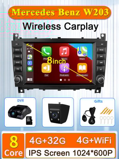 8 inch Android Car Multimedia Player Radio GPS pentru Mercedes Benz C-Class W203/CLC CarPlay AUTO Wifi 4G 8Core Navi Stereo BT