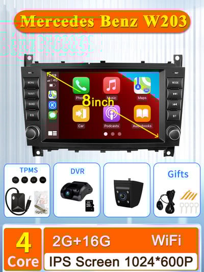 8 inch Android Car Multimedia Player Radio GPS pentru Mercedes Benz C-Class W203/CLC CarPlay AUTO Wifi 4G 8Core Navi Stereo BT