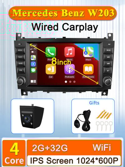 8 inch Android Car Multimedia Player Radio GPS pentru Mercedes Benz C-Class W203/CLC CarPlay AUTO Wifi 4G 8Core Navi Stereo BT