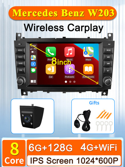 8 inch Android Car Multimedia Player Radio GPS pentru Mercedes Benz C-Class W203/CLC CarPlay AUTO Wifi 4G 8Core Navi Stereo BT
