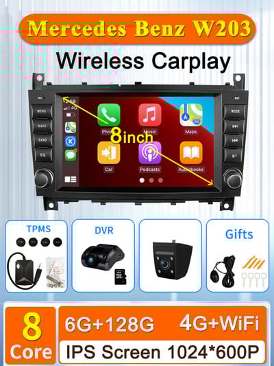 8 inch Android Car Multimedia Player Radio GPS pentru Mercedes Benz C-Class W203/CLC CarPlay AUTO Wifi 4G 8Core Navi Stereo BT