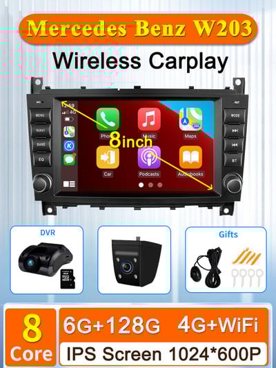 8 inch Android Car Multimedia Player Radio GPS pentru Mercedes Benz C-Class W203/CLC CarPlay AUTO Wifi 4G 8Core Navi Stereo BT