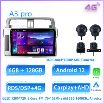 JIULUNET 8 nuclee Radio Auto Android 12 pentru Toyota Land Cruiser Prado 150 2013 - 2017 Player Multimedia Navigare Carplay AUTO