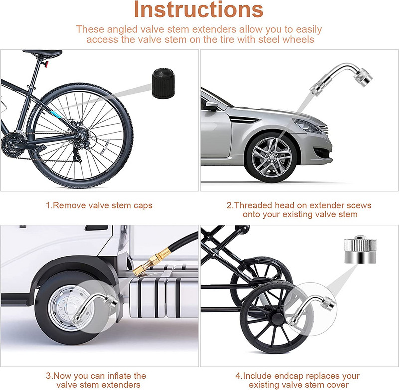 1 τμχ Μεταλλικές προεκτάσεις στελέχους βαλβίδων, Universal επεκτάσεις στελέχους βαλβίδων για αυτοκίνητα με δύο τροχούς, ποδήλατα, μοτοσυκλέτες