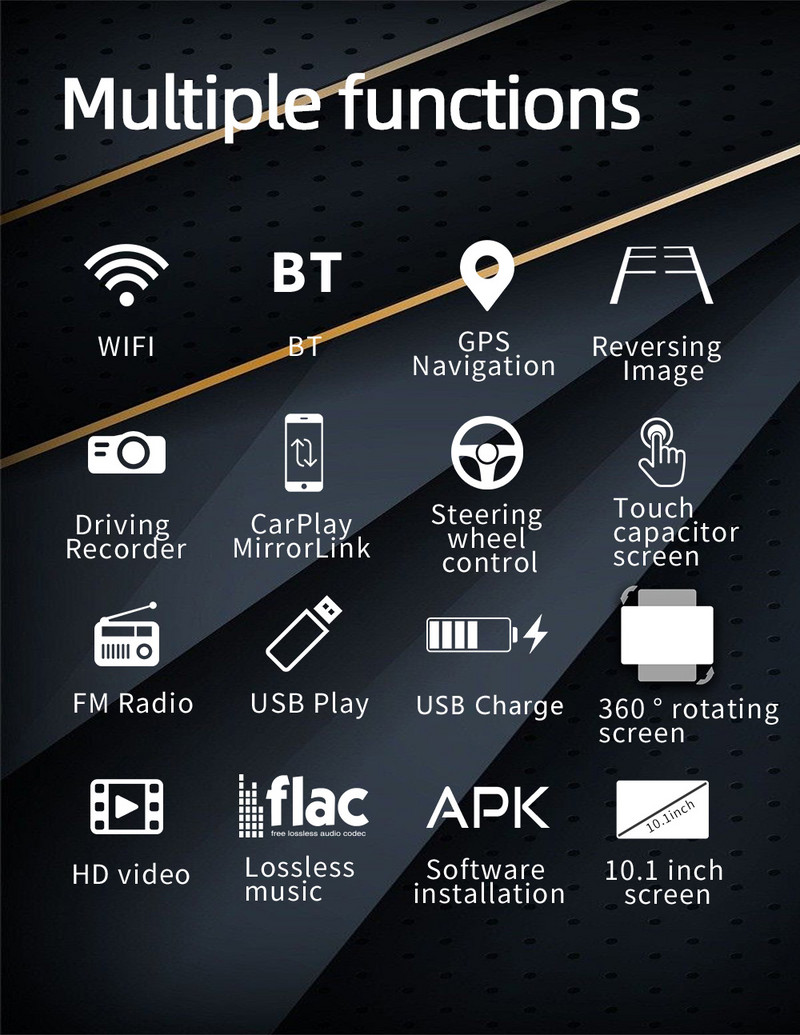 ESSGOO 10,1 colio 360° pasukamas ekranas automobilinis radijas 1 din Android Bluetooth GPS stereo daugialypės terpės grotuvas Mirrorlink FM MP5 WiFi