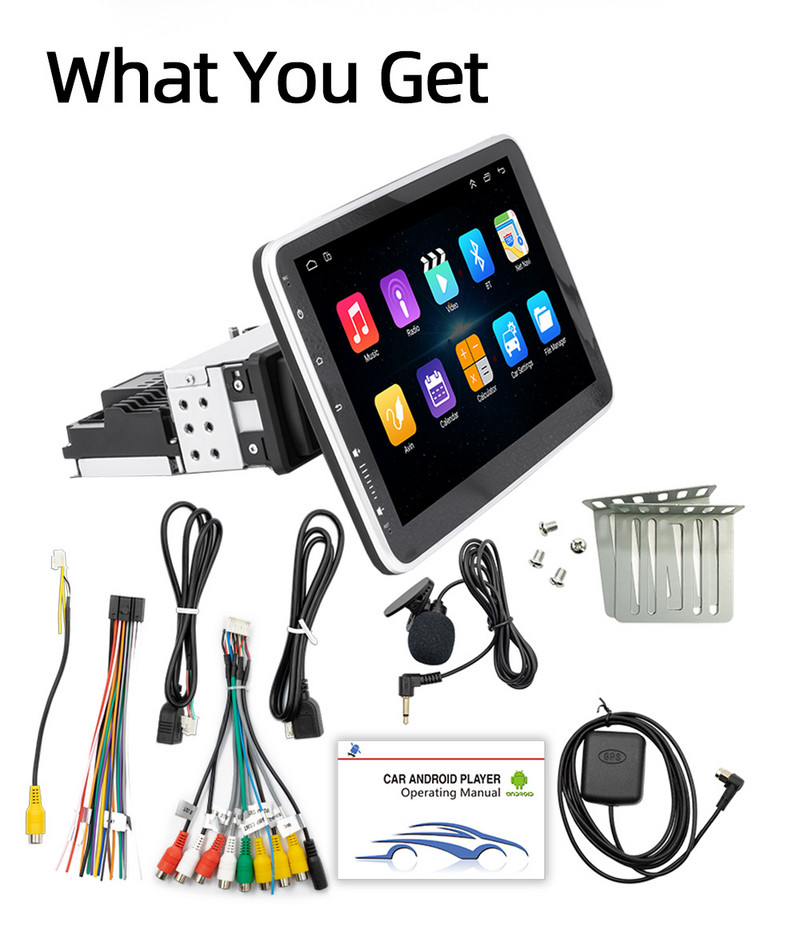 ESSGOO 10,1 colio 360° pasukamas ekranas automobilinis radijas 1 din Android Bluetooth GPS stereo daugialypės terpės grotuvas Mirrorlink FM MP5 WiFi