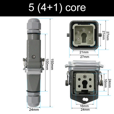 HDC-HA stačiakampė didelės apkrovos jungtis 10A 16A 4 5 6 8 Pin Core Aviation vandeniui atsparus pramoninis kištukinis lizdas