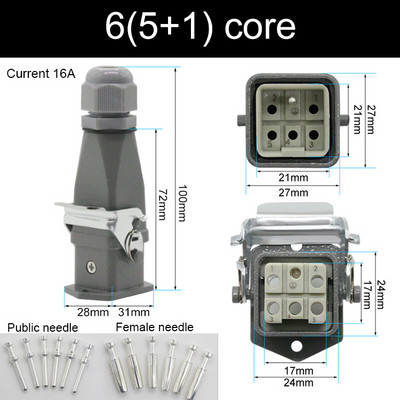 HDC-HA stačiakampė didelės apkrovos jungtis 10A 16A 4 5 6 8 Pin Core Aviation vandeniui atsparus pramoninis kištukinis lizdas