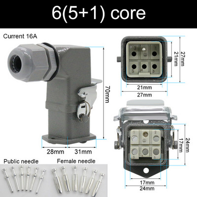 HDC-HA stačiakampė didelės apkrovos jungtis 10A 16A 4 5 6 8 Pin Core Aviation vandeniui atsparus pramoninis kištukinis lizdas