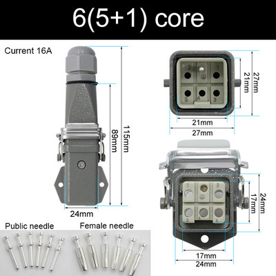 HDC-HA stačiakampė didelės apkrovos jungtis 10A 16A 4 5 6 8 Pin Core Aviation vandeniui atsparus pramoninis kištukinis lizdas