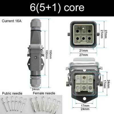 HDC-HA stačiakampė didelės apkrovos jungtis 10A 16A 4 5 6 8 Pin Core Aviation vandeniui atsparus pramoninis kištukinis lizdas